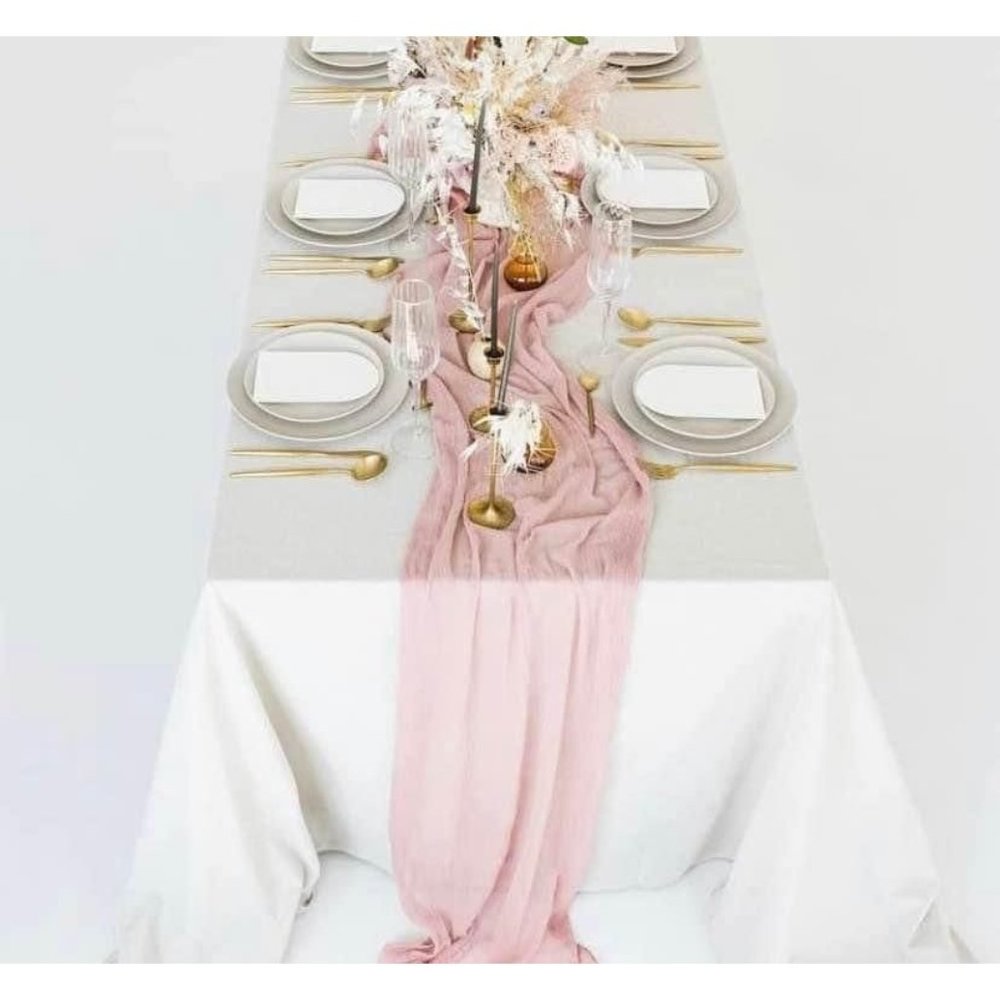 5 Pack Wedding Dining Cheesecloth Table Runner 25" x 10ft- Blush / Rose Gold